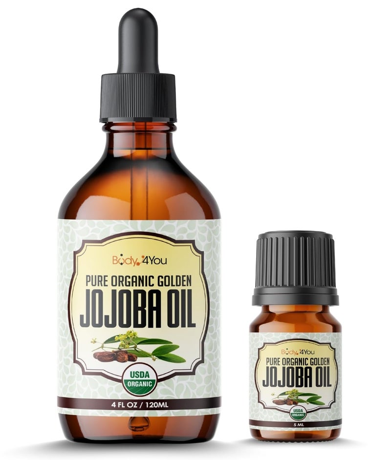 BodyJ4You Organic Jojoba Oil for Skin - USDA Organic 100% Pure Natural - Face Skin Gua Sha Facial Dermaplaning Hair Scalp Massage - Unrefined Cold Pressed Hexane Free - Base Carrier Wax - 4.22 Fl Oz - Image 1