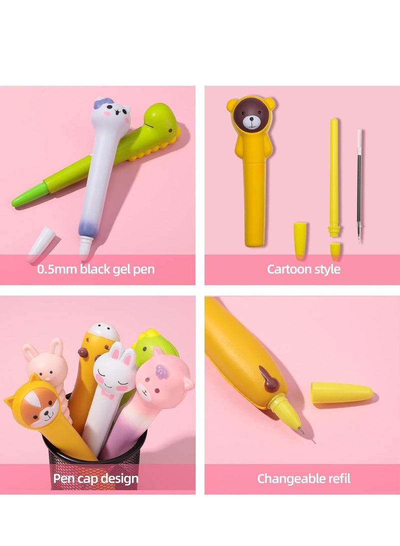 KASTWAVE Black Ink Gel Pen Bulk, 24 Pcs Squishy and   Kawaii Pen Accessories For Girl Animal Fruit Shaped Stress Relief Supplies Gel Ink Pens for Kids Students School Office, Toys for Girls and Boy  - Image 3