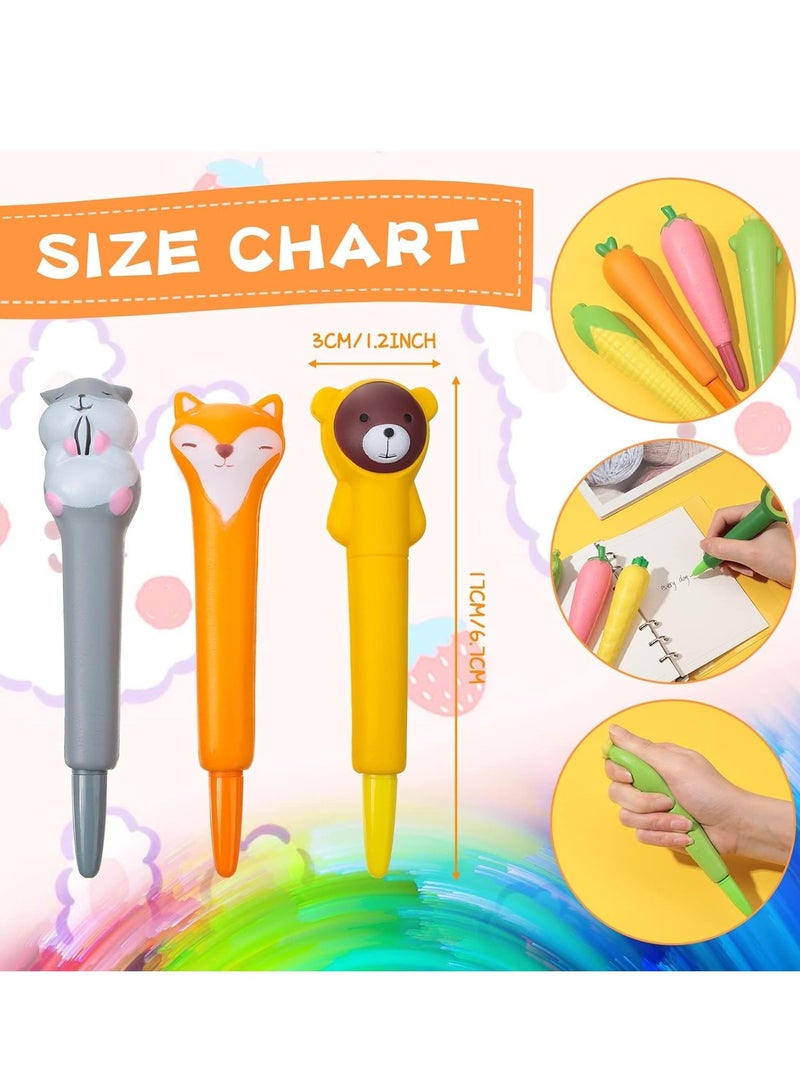 KASTWAVE Black Ink Gel Pen Bulk, 24 Pcs Squishy and   Kawaii Pen Accessories For Girl Animal Fruit Shaped Stress Relief Supplies Gel Ink Pens for Kids Students School Office, Toys for Girls and Boy  - Image 2