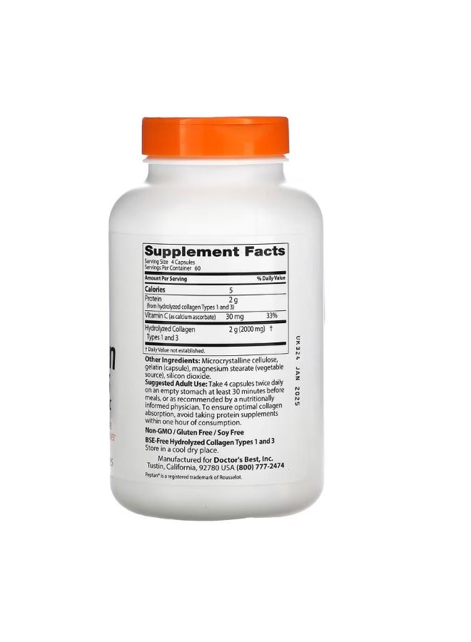دكتورز بست Collagen Types 1 and 3 with Peptan and Vitamin C 125 mg 240 Capsules - Image 2