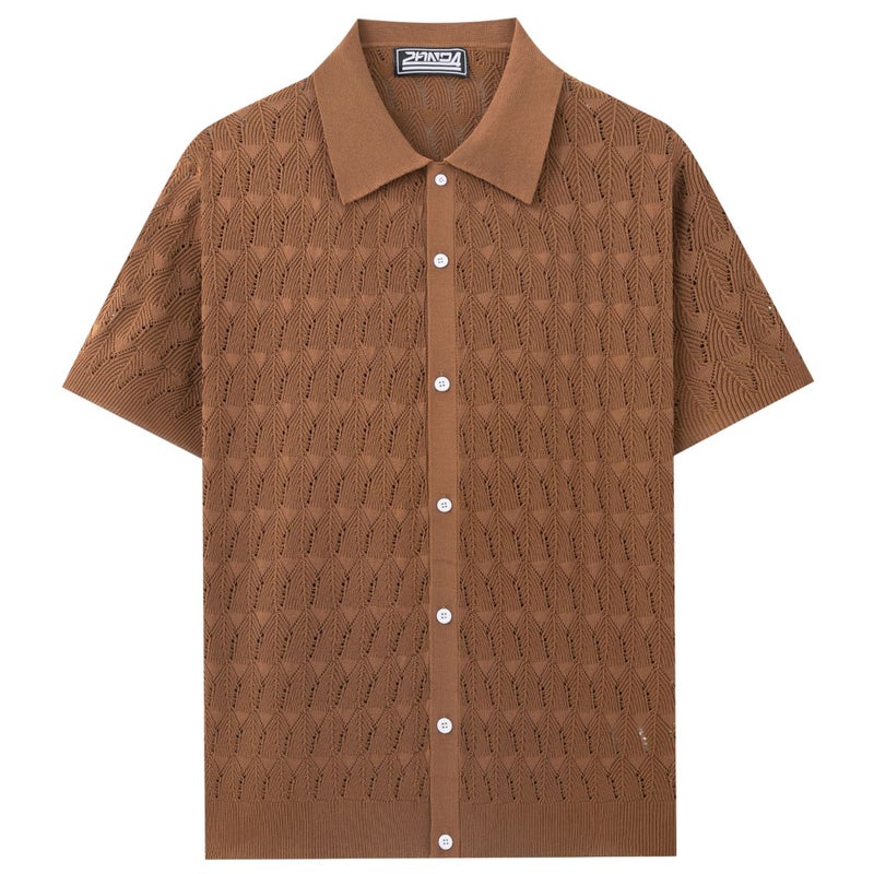 Men's Solid Color Knitted Jacquard Short Sleeve Polo Shirt - Image 2