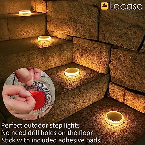 Lacasa Solar Deck Lights, 4 Pack 30LM Outdoor Solar Powered Step Lights, LED Dock Lights Warm White 2700K Light up All Night IP68 Waterproof Auto ON/Off for Garden Stairs Driveway Pathway Lighting - Image 4