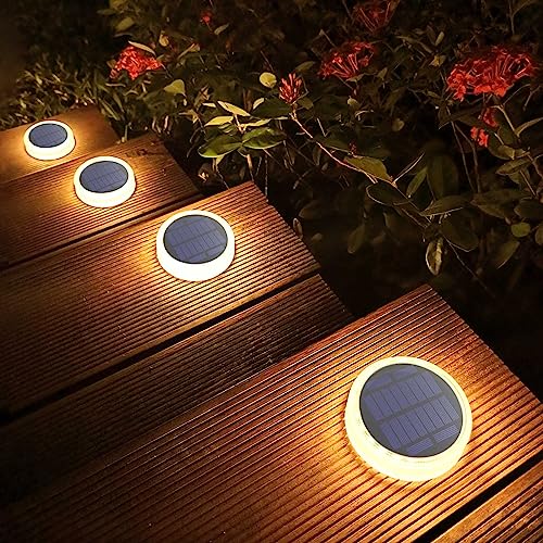 Lacasa Solar Deck Lights, 4 Pack 30LM Outdoor Solar Powered Step Lights, LED Dock Lights Warm White 2700K Light up All Night IP68 Waterproof Auto ON/Off for Garden Stairs Driveway Pathway Lighting - Image 1