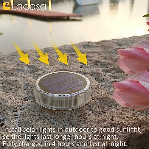 Lacasa Solar Deck Lights, 4 Pack 30LM Outdoor Solar Powered Step Lights, LED Dock Lights Warm White 2700K Light up All Night IP68 Waterproof Auto ON/Off for Garden Stairs Driveway Pathway Lighting - Image 2