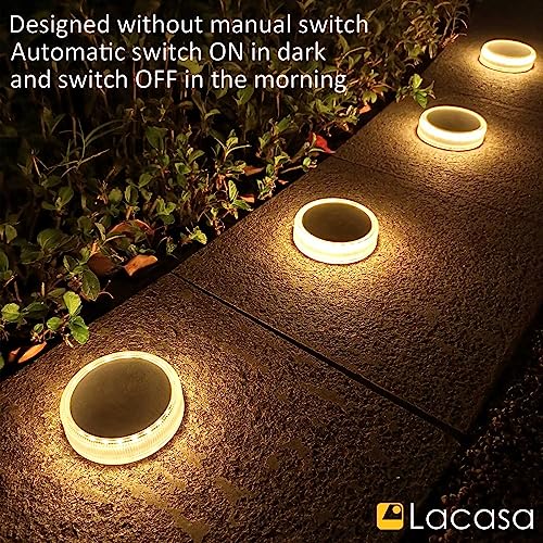 Lacasa Solar Deck Lights, 4 Pack 30LM Outdoor Solar Powered Step Lights, LED Dock Lights Warm White 2700K Light up All Night IP68 Waterproof Auto ON/Off for Garden Stairs Driveway Pathway Lighting - Image 5