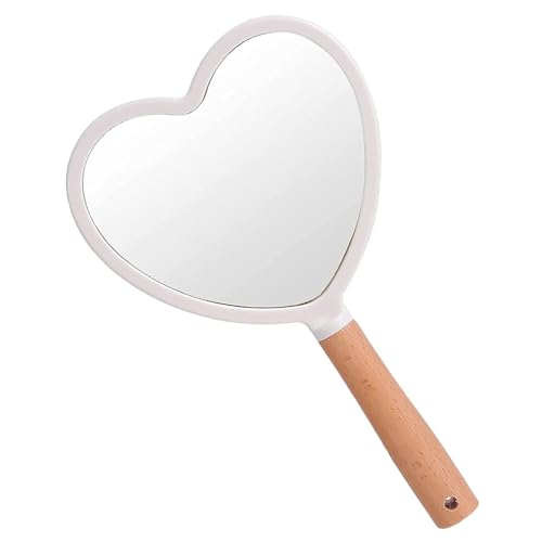 Trifecta Single-Sided Portable Travel Handheld Vanity Mirror with Hanging Hole in Handle Hand Mirror with Comfy Handle for Makeup,Small Cute Wood Hand Mirror(Heart, White Pack of 1) - Image 1