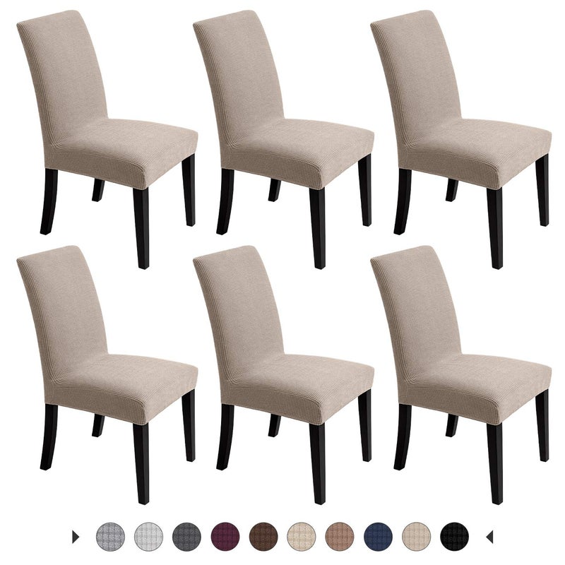 Chair Covers for Dining Room Stretch Chair Slipcovers for Decorative Seat Protector Armless Removable Washable Elastic Dinner Universal Spandex Solid Chair Slip Covers Set Light Khaki6