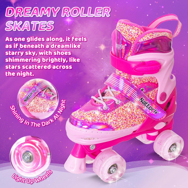 Nattork Kids Roller Skates for Girls Kids, 4 Sizes Adjustable Girls Roller Skates for Ages 3-12 with Light up Wheels & Safety Protection - Cool Birthday Gift for Indoor Outdoor Sports - Image 2