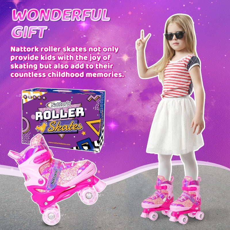 Nattork Kids Roller Skates for Girls Kids, 4 Sizes Adjustable Girls Roller Skates for Ages 3-12 with Light up Wheels & Safety Protection - Cool Birthday Gift for Indoor Outdoor Sports - Image 5