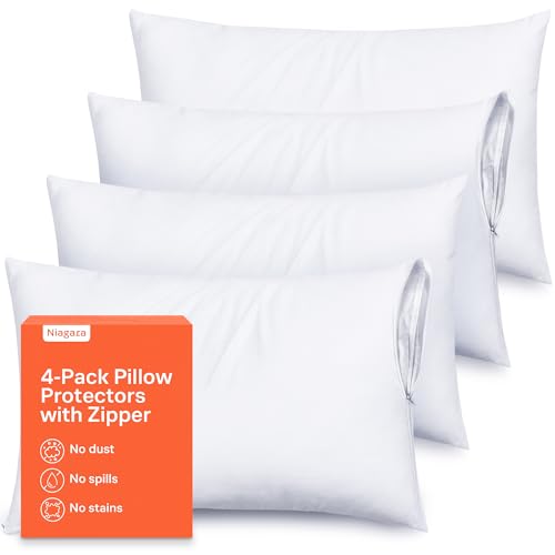 Niagara Sleep Solution Ultra Soft Pillow Protectors with Zipper Queen Size - Set of 4 Breathable Pillow Covers - 100% Protection Against Stains, Dust & Dirt - Machine Washable (White) - Image 1