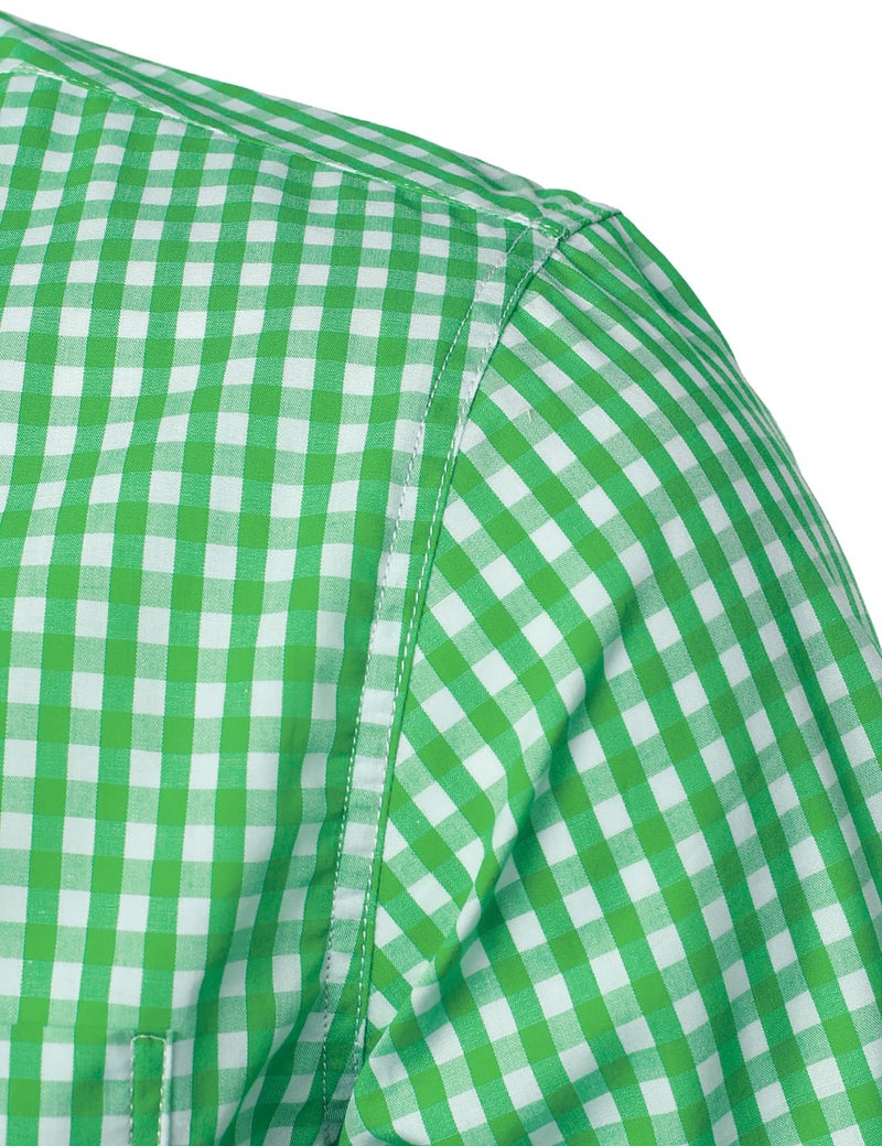 LucMatton Men's Gingham Short Sleeve Button Down Shirt Cotton Regular Fit Plaid Dress Shirts with Pocket Green Large - Image 5