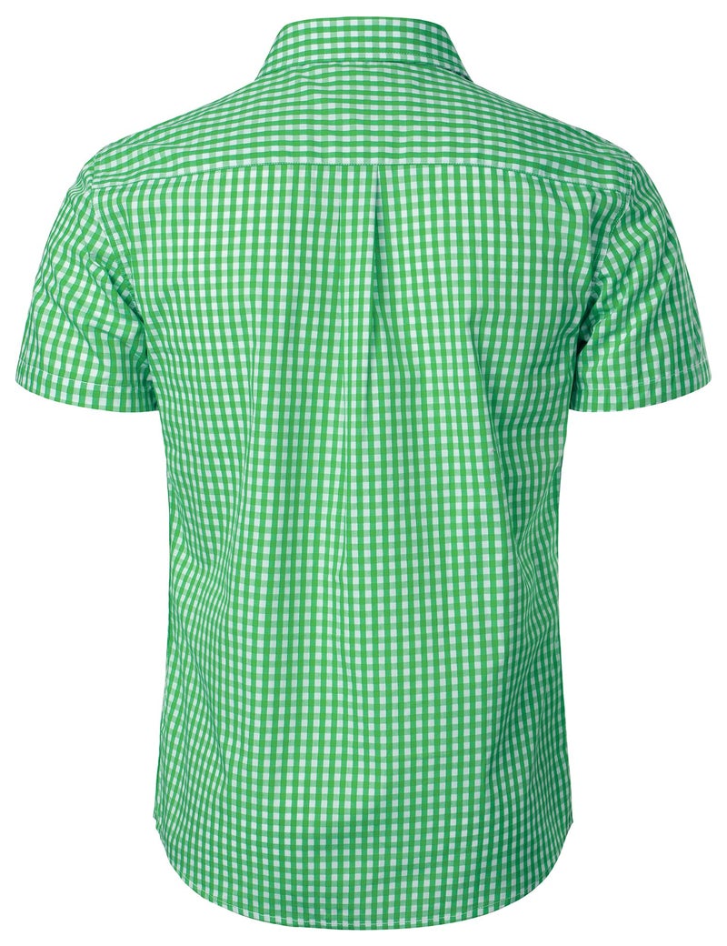 LucMatton Men's Gingham Short Sleeve Button Down Shirt Cotton Regular Fit Plaid Dress Shirts with Pocket Green Large - Image 3