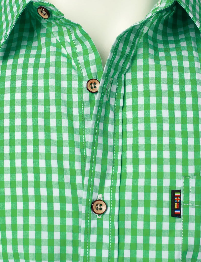 LucMatton Men's Gingham Short Sleeve Button Down Shirt Cotton Regular Fit Plaid Dress Shirts with Pocket Green Large - Image 4