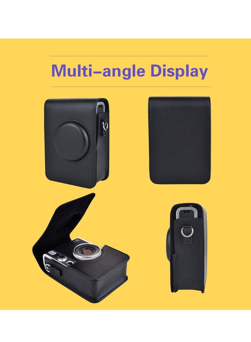 Instax Mini EVO Case Mini EVO Camera Case Compatible for Fuji Instax Mini EVO Camera with Adjustable Shoulder Strap in Black Lychee Texture Vertical Style - Image 2