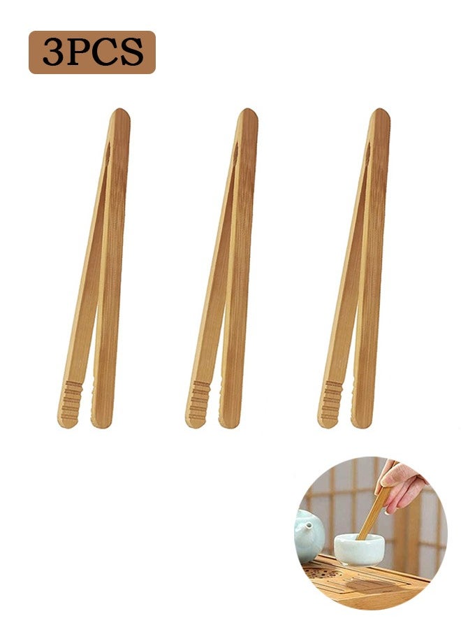 3 Pcs Bamboo Kitchen Utensil Tongs, Reusable Bamboo Tongs, for Toast Bread Pickles Fruits Tea