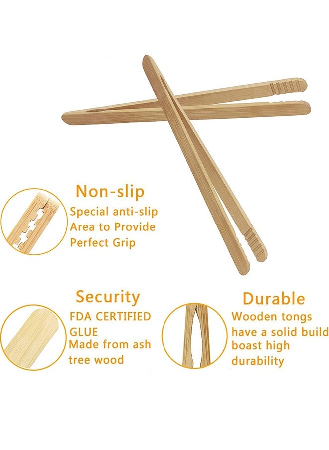 3 Pcs Bamboo Kitchen Utensil Tongs, Reusable Bamboo Tongs, for Toast Bread Pickles Fruits Tea