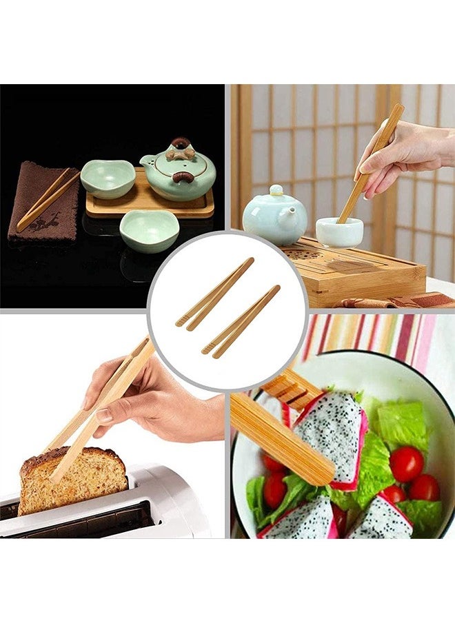 3 Pcs Bamboo Kitchen Utensil Tongs, Reusable Bamboo Tongs, for Toast Bread Pickles Fruits Tea