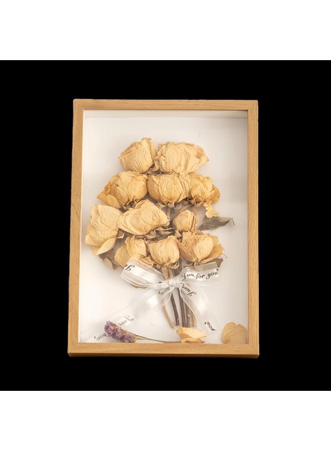 Weng Kai Dried Flower Photo Frame Diy Material Eternal Flower Specimen Stereo Hollow Table Rose Photo Frame Gift-Colour:8inch 【17-22cm】 Suitable For 3-5 Flowers - White - Hollow - 5cm 【send Ribbon + - Image 5