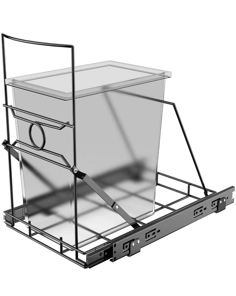pbugac Upgraded Stainless Steel Pull-Out Trash Can Holder, Heavy-Duty Slide-Out Cabinet Organizer for 7â€“11 Gallon Bins, Black(Trash Can Not Included) - Image 1