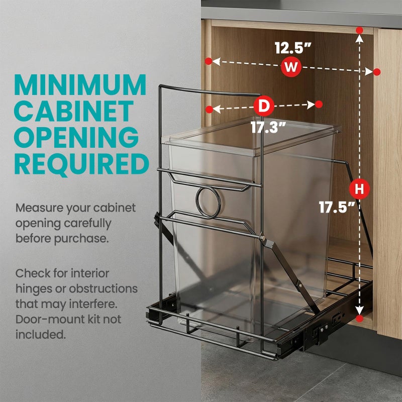pbugac Upgraded Stainless Steel Pull-Out Trash Can Holder, Heavy-Duty Slide-Out Cabinet Organizer for 7â€“11 Gallon Bins, Black(Trash Can Not Included) - Image 5
