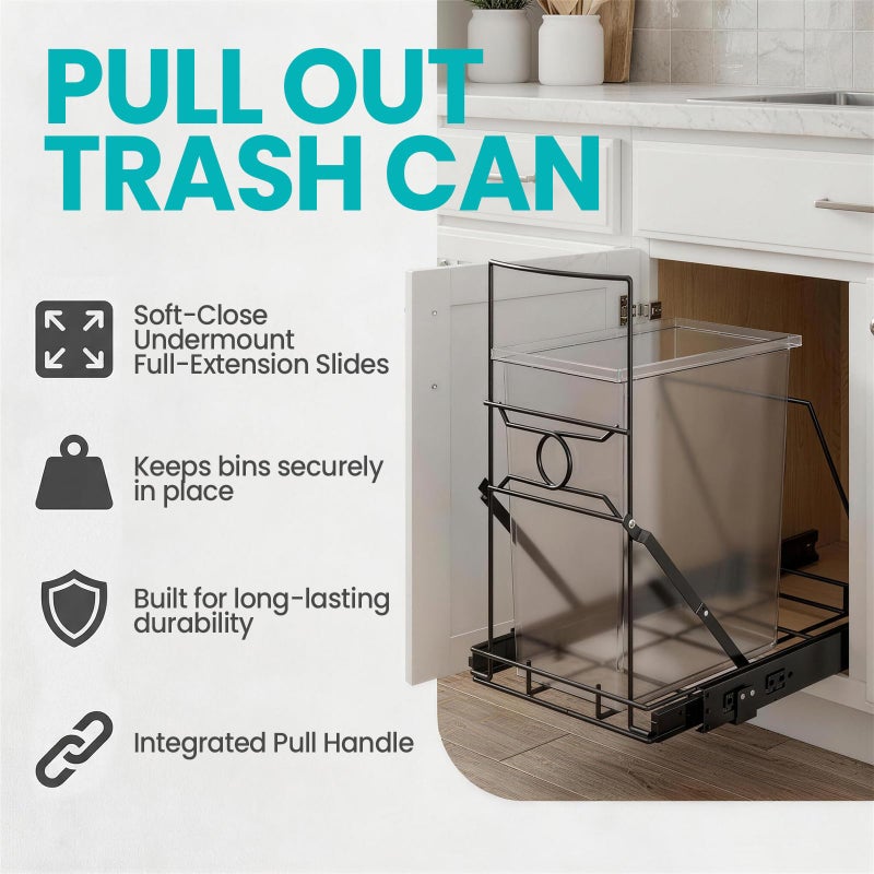 pbugac Upgraded Stainless Steel Pull-Out Trash Can Holder, Heavy-Duty Slide-Out Cabinet Organizer for 7â€“11 Gallon Bins, Black(Trash Can Not Included) - Image 4