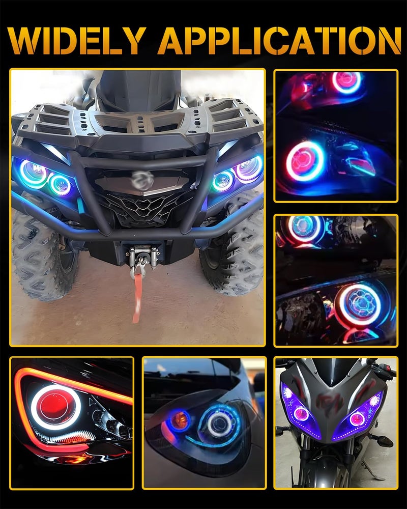 Qasim Angel Eyes Halo Rings Cotton Lights 12V 80MM RGB LED Universal for Car Scooter Motorcycle DRL with Turn Signal Function APP Bluetooth Control Multi-Color 2-Pack - Image 3