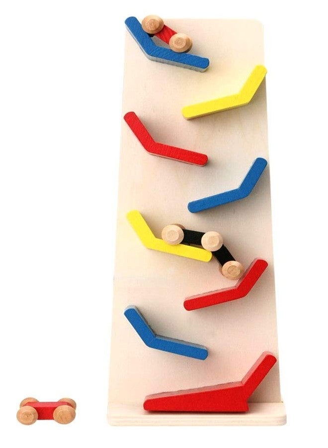 CrazyCrafts Wood Slippery Car-Wooden Mini Car Speed Racing Toy Zig-Zag Drop Game 8 Slant Permanent Fixed Tracks, Pack of 1, Multi color - Image 1