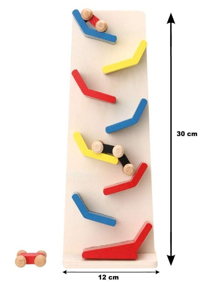 CrazyCrafts Wood Slippery Car-Wooden Mini Car Speed Racing Toy Zig-Zag Drop Game 8 Slant Permanent Fixed Tracks, Pack of 1, Multi color - Image 2