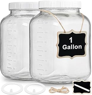 Folinstall 2 Pack Wide Mouth 1 Gallon Clear Glass Jar with Lid, Heavy Duty Airtight Screw Lid with Silicone Gasket - - Image 1