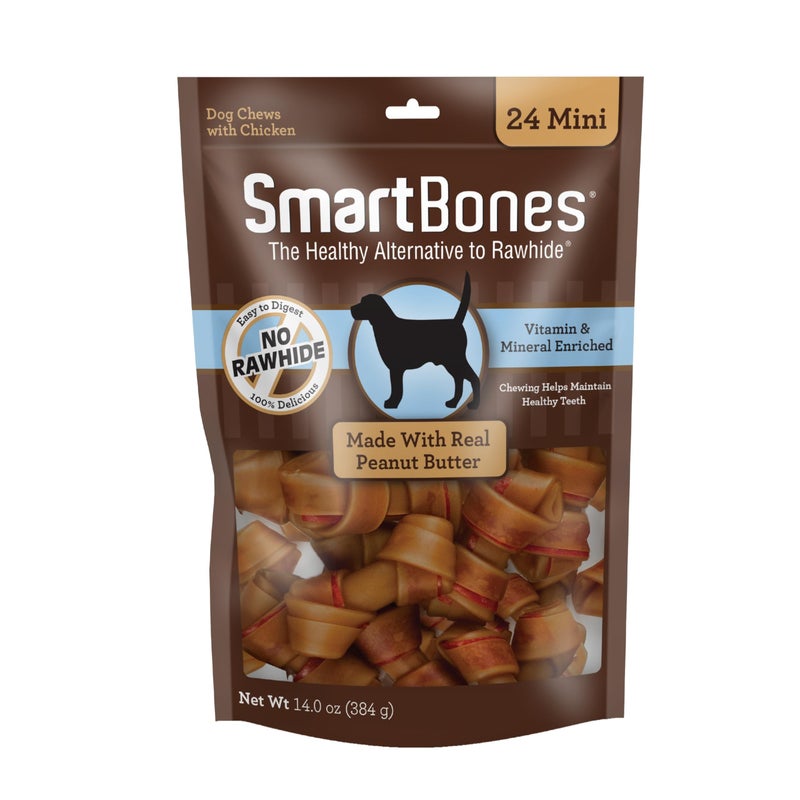 SmartBones Mini Chews With Real Peanut Butter 24 Count, Rawhide-Free Chews For Dogs (Packaging May Vary) - Image 1