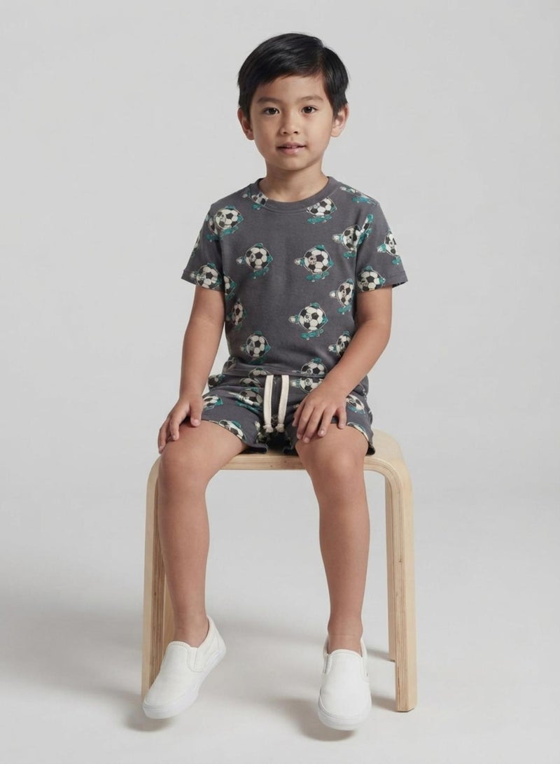 babyqlo Boys Grey Football Print T-Shirt and Shorts Co-ord Set - Image 4