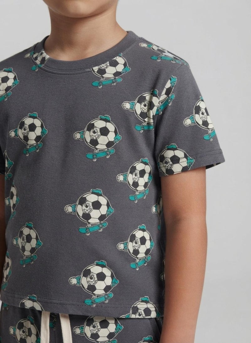 babyqlo Boys Grey Football Print T-Shirt and Shorts Co-ord Set - Image 5