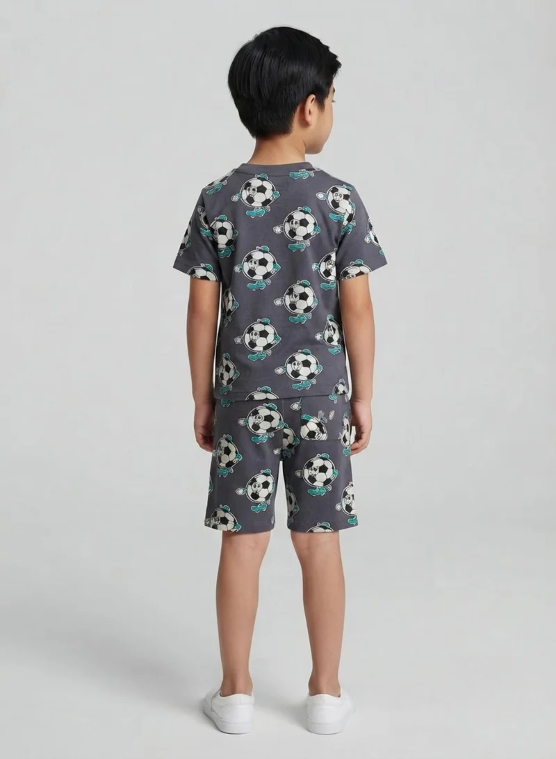 بيبي كلو Boys Grey Football Print T-Shirt and Shorts Co-ord Set