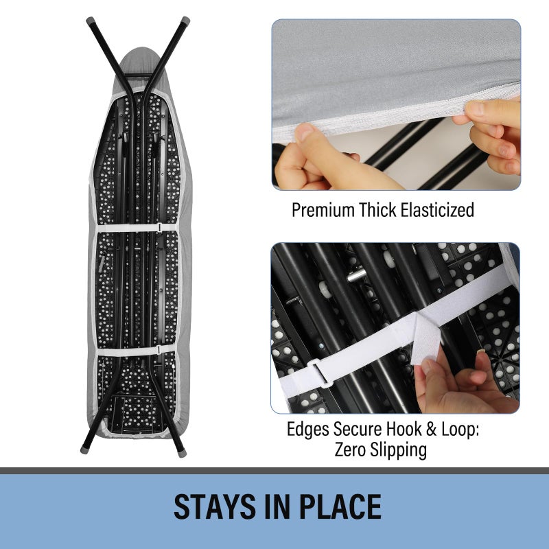 Iwtmm Ironing Board Cover and Pad with Silicone Coating, Thick Scorch-Resistant Padding, Heavy Duty for Home & Professional Use, Fits 15 x 54 Inches Boards, Secure Hook & Loop Fastener (Gray) - Image 4