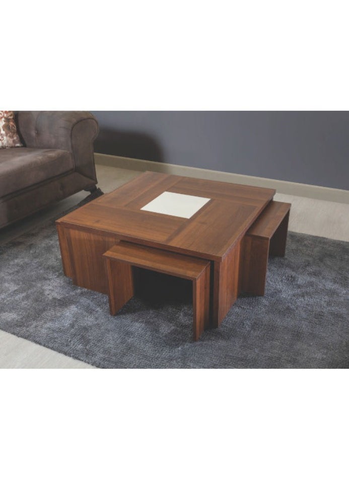 Smart Furniture - Coffee Table 4 overlapping wooden Multiuse Side Table MDF+ acrylic Brown 40Hx90Lx90W. - Image 1