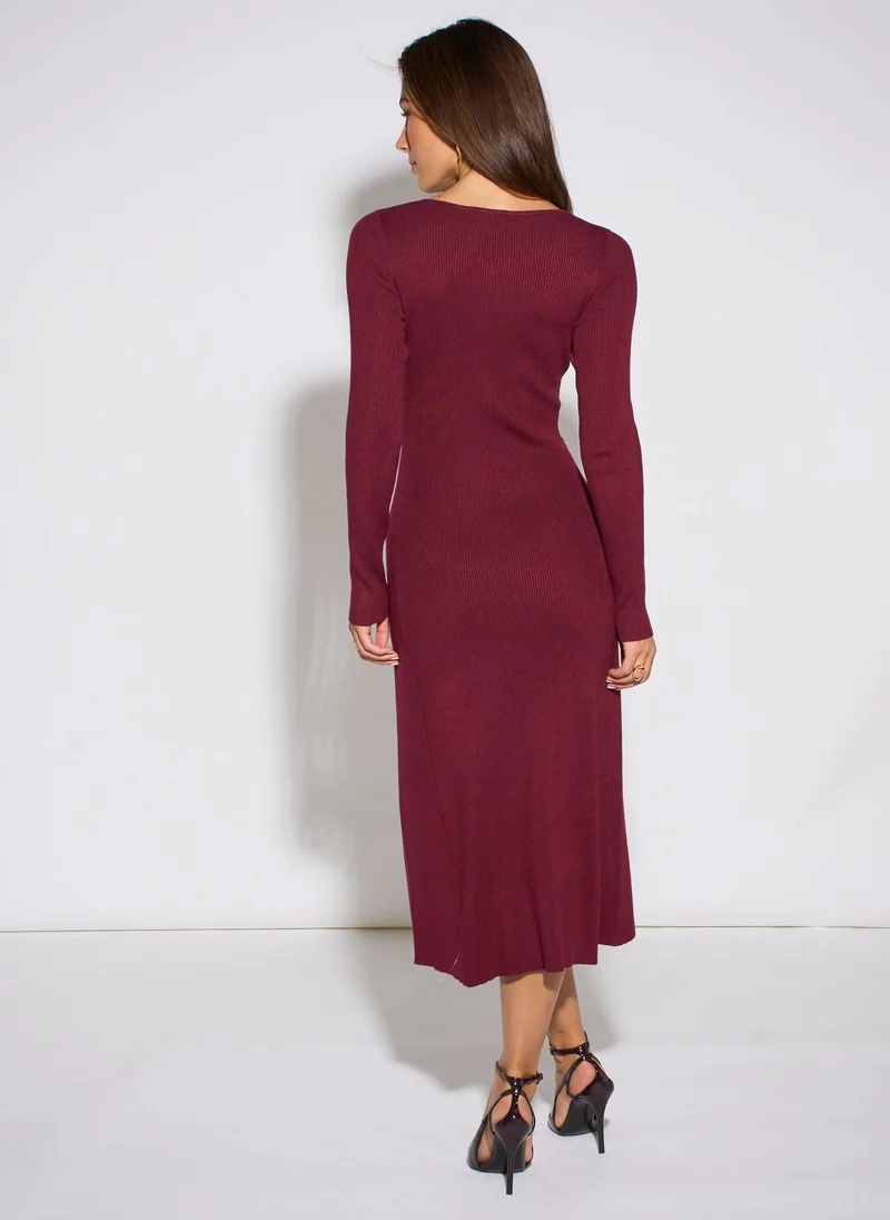 Gini London  Mulberry Long Sleeve Gold Button Midi Dress for Women | Best Price UAE