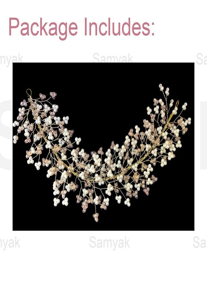 Samyak Hair Tiara Accessories For Hairstyle Pearl & Crystal Beaded Handmade Hair Pins Jewellery For Wedding Party Bridesmaid Hair Decoration (Golden) - Image 4