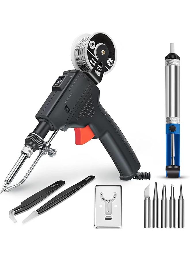 DMG TECH Soldering Iron Kit Automatic Hand Held Soldering Gun Welding Tool With 5Pcs Soldering Tips Desoldering Pump Tweezers Soldering Wires Mini Bracket For Circuit Boards Home Diy Electronics Repair  - Image 1