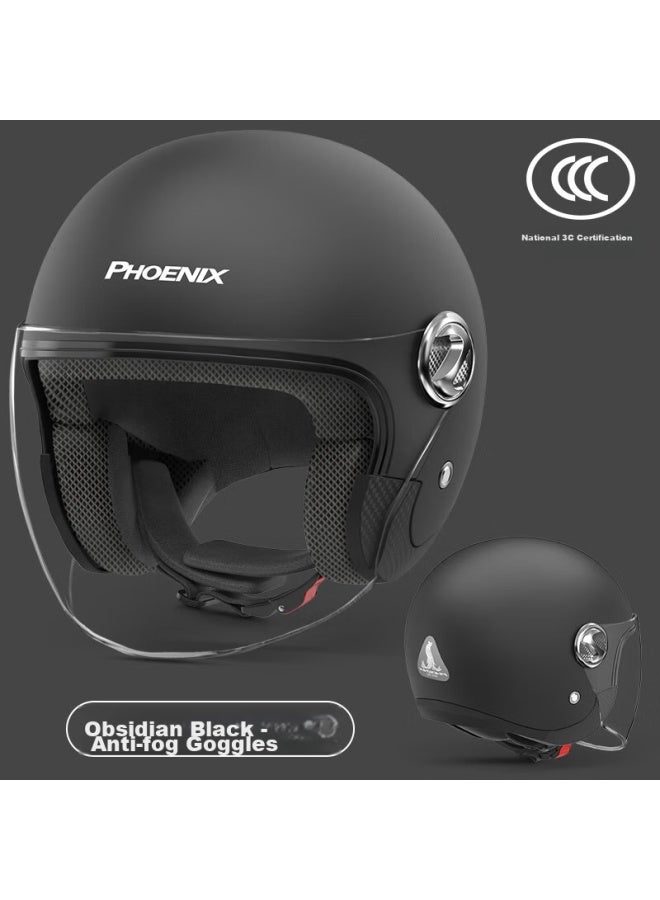 Phoenix 3c Certified Electric Motorcycle Helmet, Retro Style 888 Matte Black, Uni All-season Electric Scooter 3/4 Half Helmet, Winter Riding Safety Helmet, One Size Fits All - Image 1