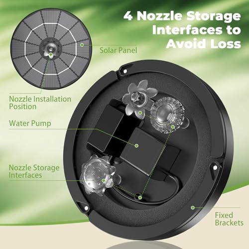 AISITIN 3.5W Solar Fountain for Bird Bath Upgraded 2026, Solar Water Fountain Kit with 3 Fixed Bracket & Multiple Nozzles & Storage Interface for Bird Bath, Garden, Courtyard, Pond, Pool and Outdoor - Image 4