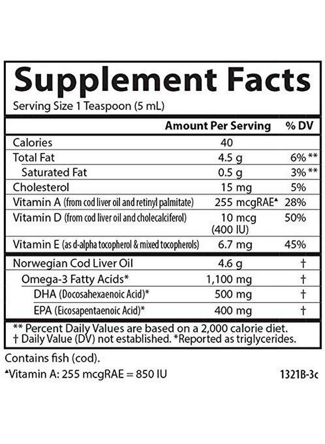 Carlson زيت كبد السمك 1100 ملغ أوميغا 3 + أ د 3 زيت كبد سمك النرويج البري المستدام زيت السمك الشمالي السائل غير المنكه 250 مل 84 أونصة سائلة - Image 3
