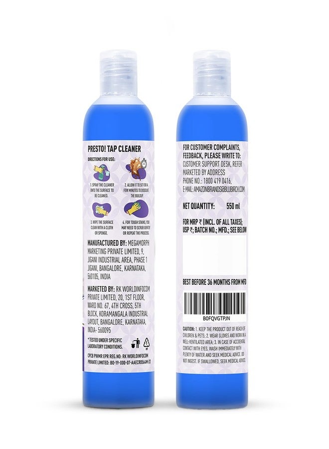 Presto! Amazon Brand - Presto! Tap Cleaner | 1.1 L | 550 ml x Pack of 2 | Removes Hard Water Stain | Restores Sparkling Shine | Limescale & Grime Fighter | For Bathroom, Kitchen, Sink Fitting Taps - Image 5