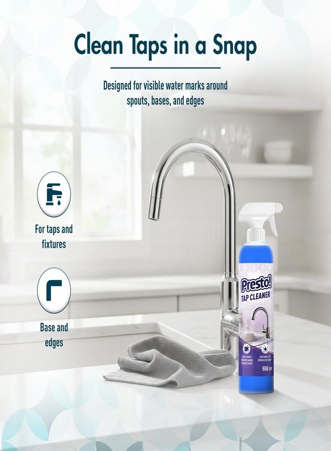 Presto! Amazon Brand - Presto! Tap Cleaner | 1.1 L | 550 ml x Pack of 2 | Removes Hard Water Stain | Restores Sparkling Shine | Limescale & Grime Fighter | For Bathroom, Kitchen, Sink Fitting Taps - Image 2