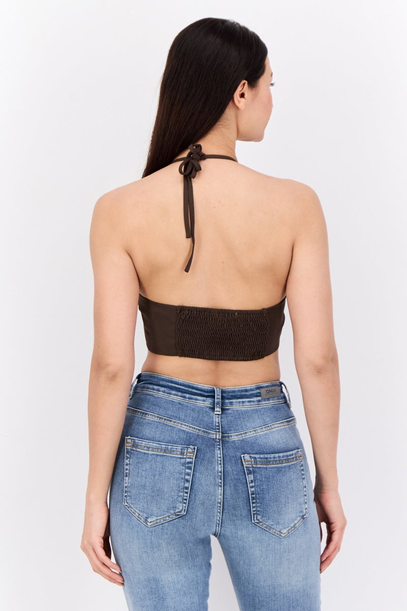 NA-KD بلوزة نسائية بدون أكمام بحمالة عنق، بني شوكولاتة - Image 3