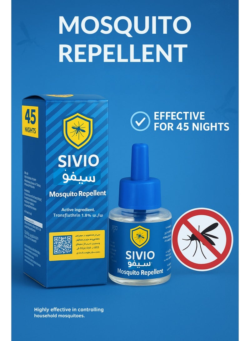 Sivio عبوة سائل قاتل البعوض سيفيو 45 مل – حماية طويلة تدوم حتى 45 ليلة للاستخدام المنزلي وغرف النوم - Image 1