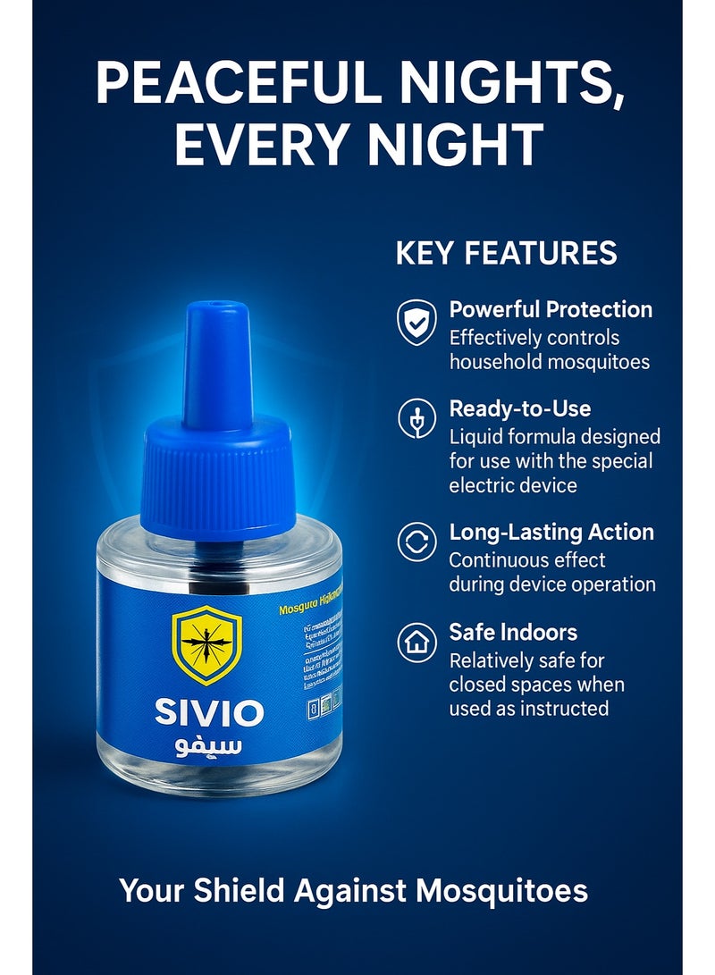 Sivio عبوة سائل قاتل البعوض سيفيو 45 مل – حماية طويلة تدوم حتى 45 ليلة للاستخدام المنزلي وغرف النوم - Image 2