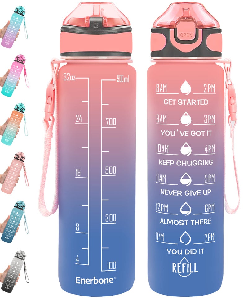 Enerbone 32 oz Drinking Water Bottle with Times to Drink and Straw Motivational with Carrying Strap Leakproof BPA  Toxic Free Ensure You Drink Enough Water for Fitness Gym Outdoor