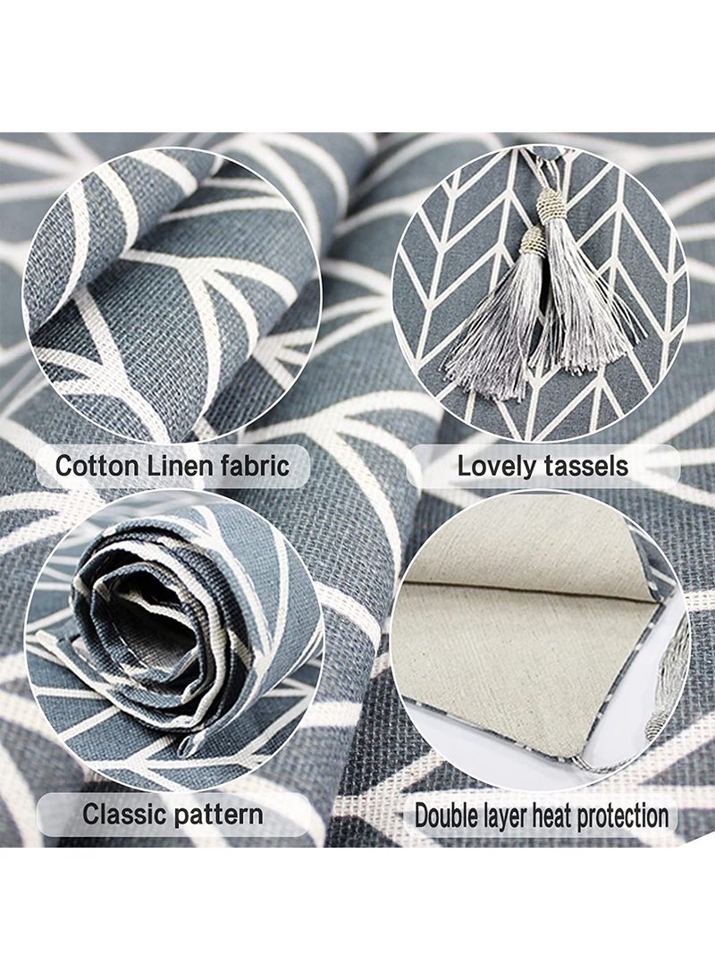 HOUSE OF QUIRK - House of Quirk Table Runner, Linen Cotton Tassel Retro Ethnic Indian Style Tapestry Table Runners for Dining Room Home Decoration (1 Runner 30x160cm, 6 Placemat Grey Pattern) - Image 1