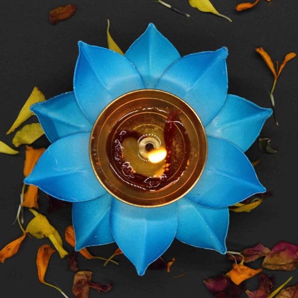 Dalvkot Dalvkot Blue Color Kamal Patta Lotus Design Brass Diyas Oil Lamps for Puja Room Decoration and Diwali Festival 2 - Image 3