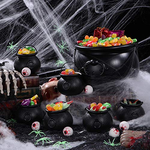 Hemoton 7Pack Halloween Cauldron with Handle Black Cauldron Candy Bucket Candy Kettle for Halloween St Patrick Day Party Decoration attached 6PCS Eyeballs - Image 2